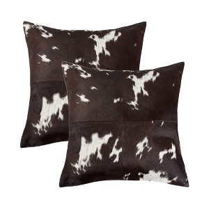 HomeRoots Set of Two 18" Chocolate and White Cowhide Cowhide Throw Pillows - 1 of 4