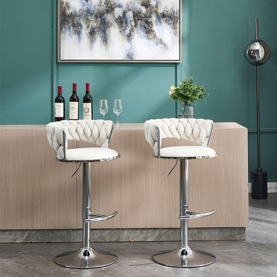 DSVIMOY Counter and Bar Stool Swivel Adjustable Velvet Seat with Chrome Footrest for Modern Spaces, Off-White, 25.98"*12.99"*20.66"