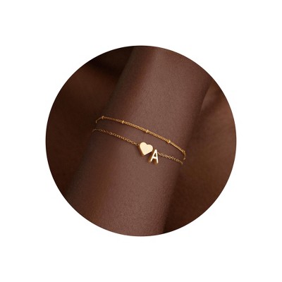 Turandoss 18K Gold Initial Bracelets for Women Girls - Dainty Layered Heart Charm Bracelet, Link Letter Bracelet, Christmas Gifts for Women Girls