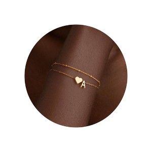 Turandoss 18K Gold Initial Bracelets for Women Girls - Dainty Layered Heart Charm Bracelet, Link Letter Bracelet, Christmas Gifts for Women Girls - 1 of 4