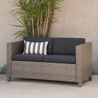 Outdoor Patio Wicker Loveseat Sofa, Modern 2 Seater Love Seat Couch, Comfy Upholstered Loveseat Couches With Water Resistant Cushions