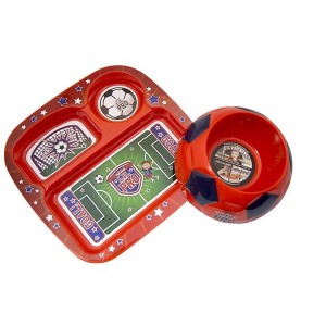 Remarkabowl 2-Piece Kids Sports Mealtime Set - Soccerbowl, Red - 1 of 2