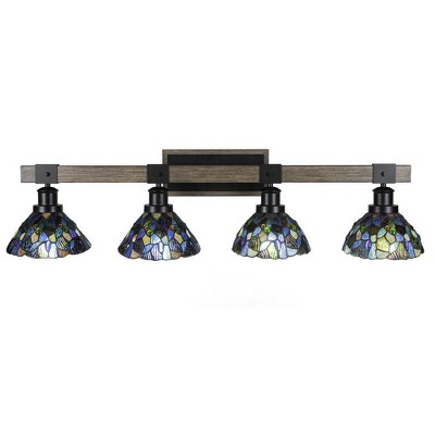 Toltec Lighting Tacoma 4 - Light Vanity in  Black/Painted Wood with 7" Blue Mosaic Art Glass Shade