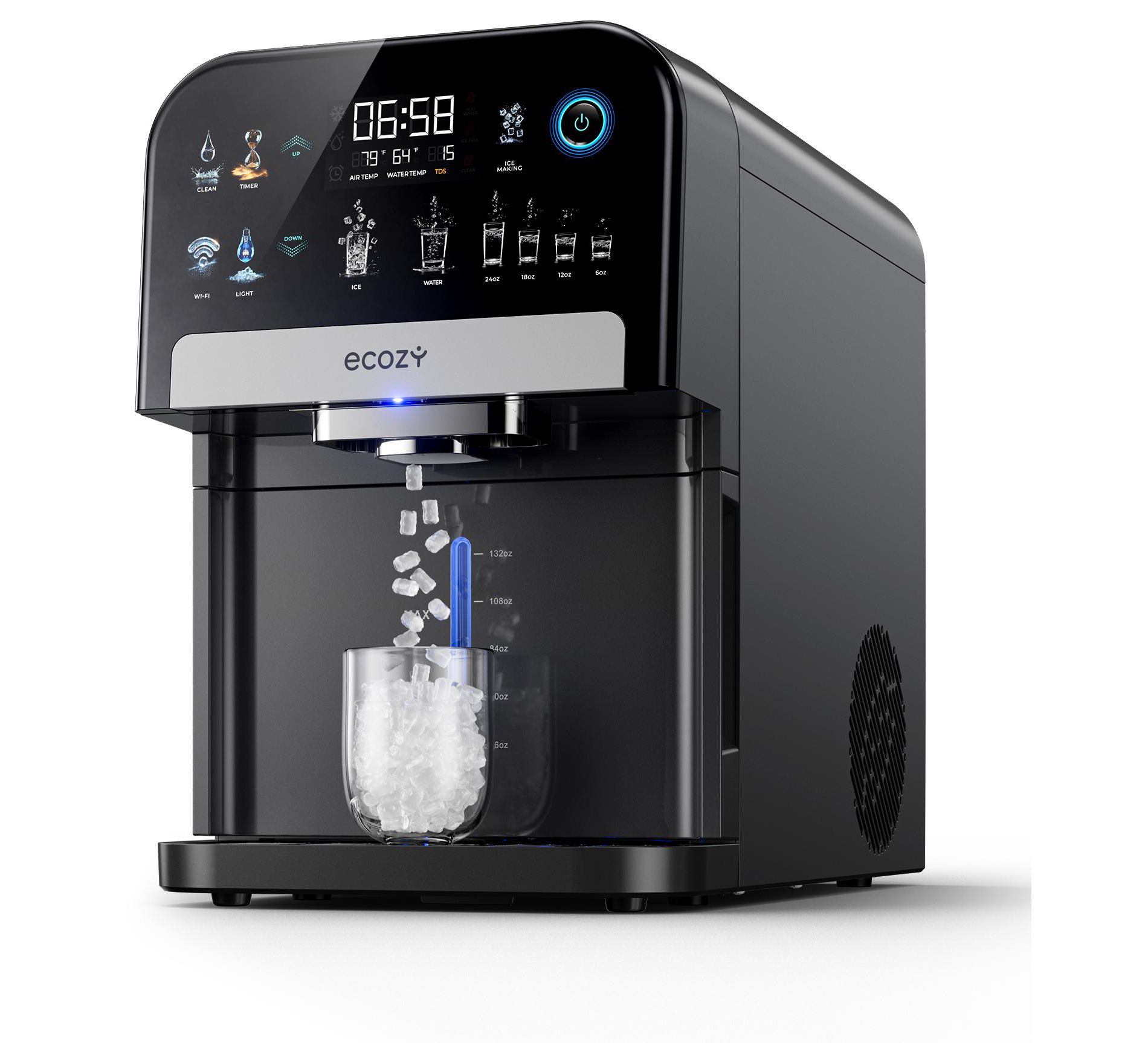 ecozy Nugget Ice Maker Dispenser, Smart 2-in-1 Pebble Ice Machine Countertop & Water Dispenser with App Control, Self-Cleaning，33Lbs/Day