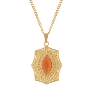 Anna-Kaci Women's Stainless Steel Necklace with 18K Gold Plated Pendant, Orange Acrylic Stone Inlay, Adjustable Chain, Unique Design-Gold - 1 of 4