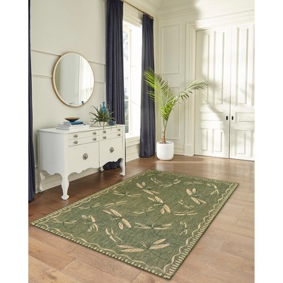 Carmel Dragonfly Green Rectangular Easy-Care Outdoor Rug