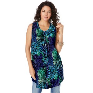 Roaman's Women's Plus Size Sleeveless Angelina Tunic - 1 of 4
