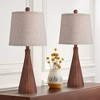 360 Lighting Fraiser 23 1/2" High Cone Small Mid Century Modern Accent Table Lamps Set of 2 Brown Wood Finish Living Room Bedroom Oatmeal Shade - 2 of 4