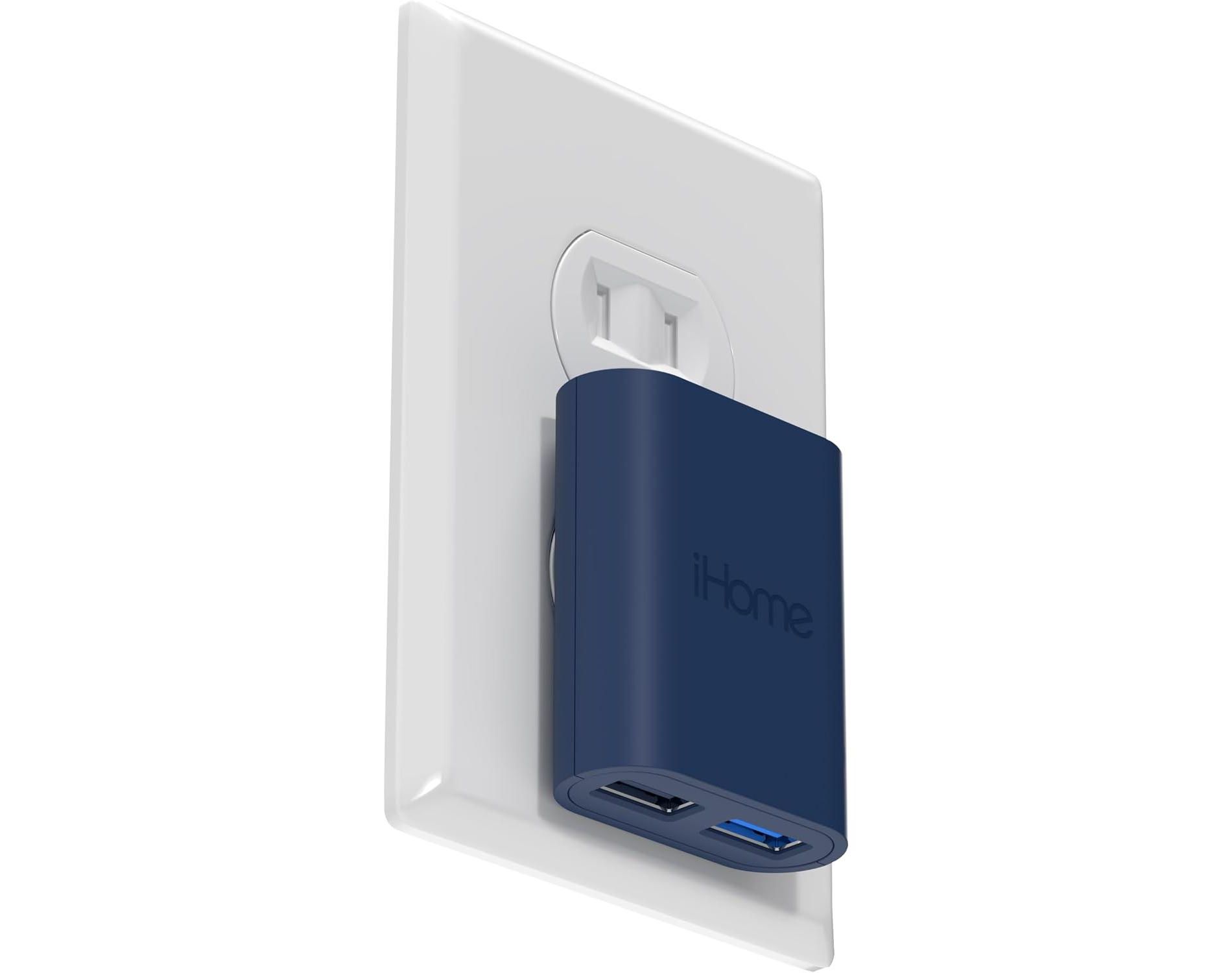 iHome 2-Port USB Wall Charger, AC Pro Multiport Plug Adapter, Phone Charging Block with Dual Ports, Flat Wall Adapter for Home & Travel