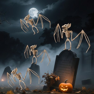Yescom 4Pcs Bat Skeleton Halloween Decoration Hanging Animal Skull Bone Party Graveyard