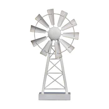 Small White Enamel Metal Windmill Table Decor - Foreside Home & Garden