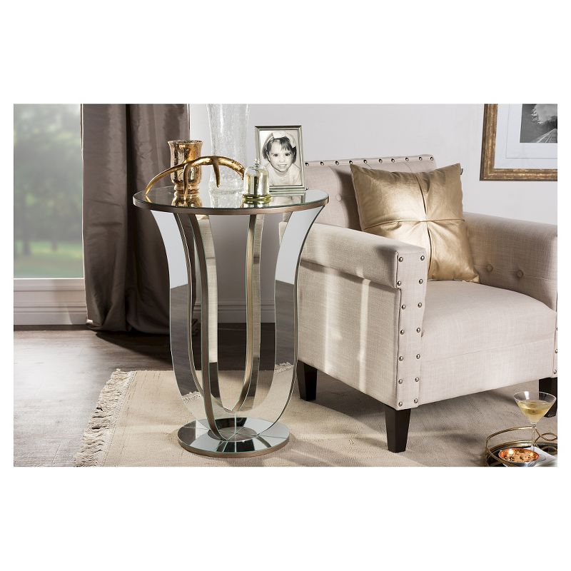Kylie Modern and Contemporary Hollywood Regency Glamour Style Mirrored Accent Side Table - Silver - Baxton Studio, 4 of 5