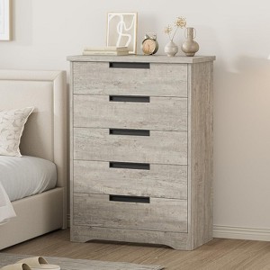 5 Drawer Dresser for Bedroom, Embedded Handles Design, Modern Wooden Drawer Cabinet, Space-Saving Compact Storage, for Living Room, Hallway - 1 of 4