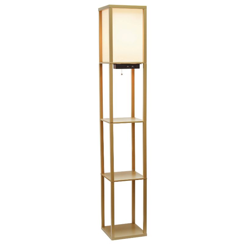 Floor Lamp Etagere Organizer Storage Shelf with 2 USB Charging Ports and Linen Shade - Simple Designs, 2 of 11