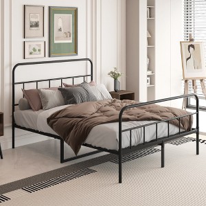 LOVMOR Metal Platform Bed frame with Headboard, Sturdy Metal Frame, No Box Spring Needed(Black+Full) - 1 of 4