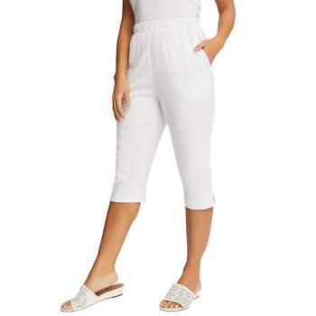 Jessica London Women's Plus Size Cuffed-bottom Capri - S, White