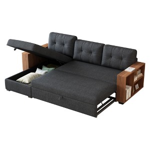 NicBex Modern Pull Out Sofa Bed Linen Convertible Sofa Couch with Storage Chaise and Wooden Handrail for Living Room - 1 of 4