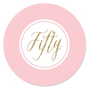Big Dot of Happiness Chic 50th Birthday - Pink and Gold - Birthday Party Circle Sticker Labels - 24 Count - 1 of 4