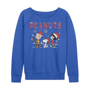 Women's - Peanuts - Snowflakes Lightweight French Terry Wide Neck Long Sleeve Graphic Shirt - 1 of 4