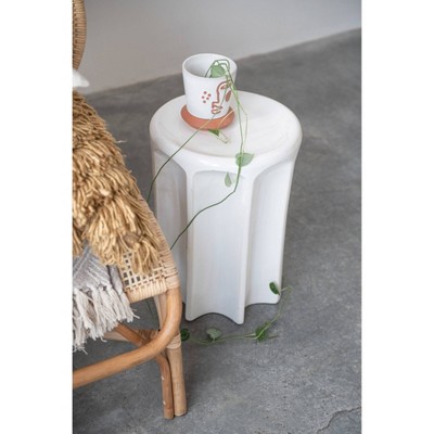 White Sculpted Stoneware Round Accent Table, 18 inches