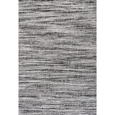 Gray and Black Striped Synthetic Flat Woven Round Rug