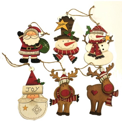 10 x Wooden Cutout Christmas Santa Deer Hanging Gift Tags Xmas Tree Decor 