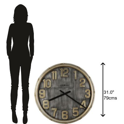 Oversized Gold and Gray Metal Wall Clock with Arabic Numerals