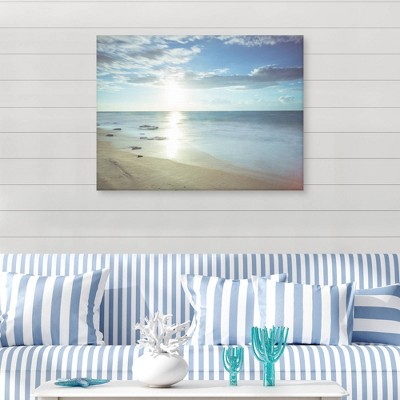 Sunshine Shores Coastal Scene Blue and Beige Canvas Print