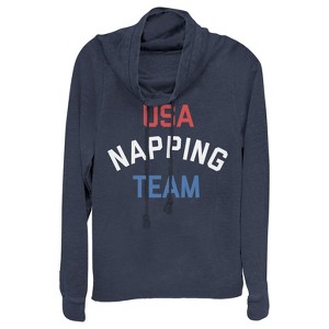 Juniors Womens Lost Gods Fourth of July  USA Napping Team Cowl Neck Sweatshirt - 1 of 3