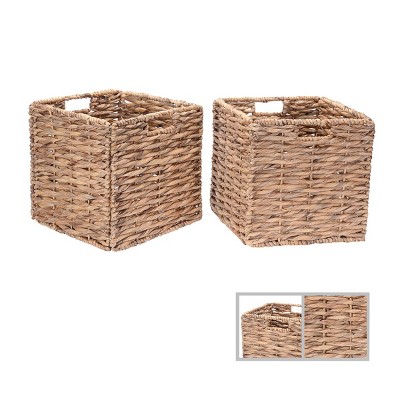 Set of 2 Natural Seagrass Wicker Storage Baskets with Handles