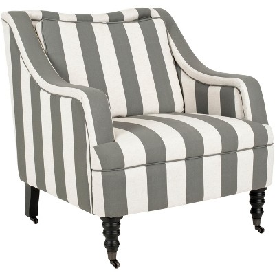 Contemporary Blue and White Striped Wood Accent Arm Chair