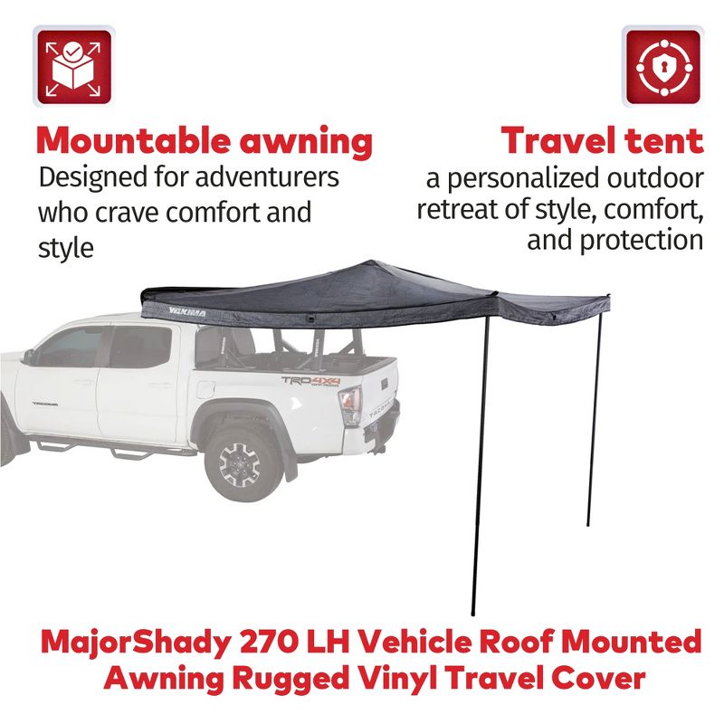 Yakima MajorShady 270 LH Vehicle Roof Mounted Awning Outdoor Rugged Vinyl Travel Cover 80 Square Feet Sun Protection Tent, Black, 2 of 7