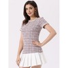 Allegra K Women's Round Neck Pearl Trim Short Sleeve Tweed Blouse - 4 of 4