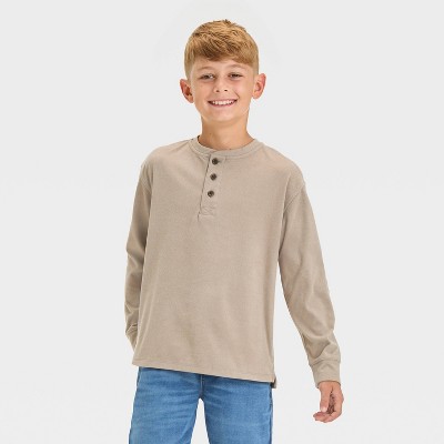 Image of Boys' Long Sleeve Flatback Ribbed T-Shirt - Cat & Jack™ Brown M