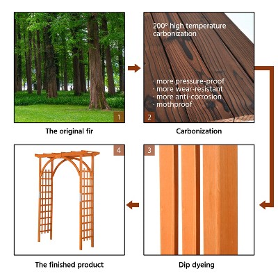 Natural Fir Wood Garden Arbor with Arch and Pergola Top