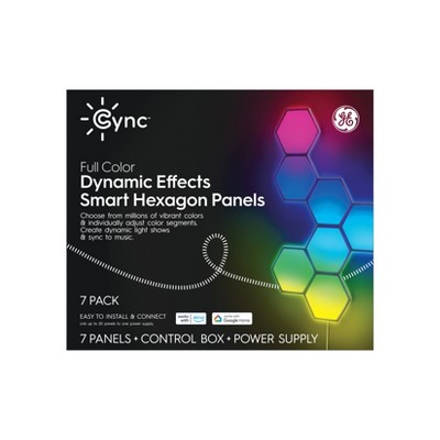 GE 7pk CYNC Dynamic Effect Smart LED Hexagon Tile Light Panels: Modern Multicolored Novelty Wall Lights for Teens