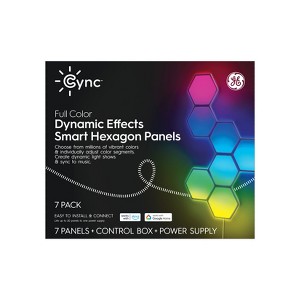 GE 7pk CYNC Dynamic Effect Smart LED Hexagon Tile Light Panels: Modern Multicolored Novelty Wall Lights for Teens - 1 of 4