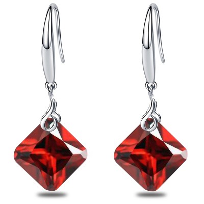 Paaaawaters 925 Sterling Silver Square Shape Cubic Zirconia Dangle Earring for Women