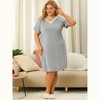 Agnes Orinda Women's Plus Size Solid Comfort Lace V Neck Short Sleeves Midi Knit Nightgowns - 3 of 4