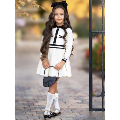 Black and Cream Preppy Long Sleeve Sweater Dress Mia Belle Girls