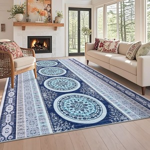 Vintage Printed Area Rugs Washable Oriental Accent Rugs, Non-Slip Traditional Floor Mat, Stain-Resistant Low Pile Indoor Carpet - 1 of 4