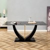 Large Faux Marble Kitchen Table,Table With Tempered Glass Desktop And Crescent Shaped Table Bracket,Rectangular Dining Table-Cuddlewood - 3 of 4