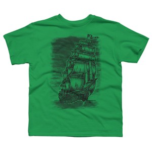 Boy's Design By Humans Caleuche Ghost Pirate Ship - Blackline By RobertoJL T-Shirt - 1 of 3