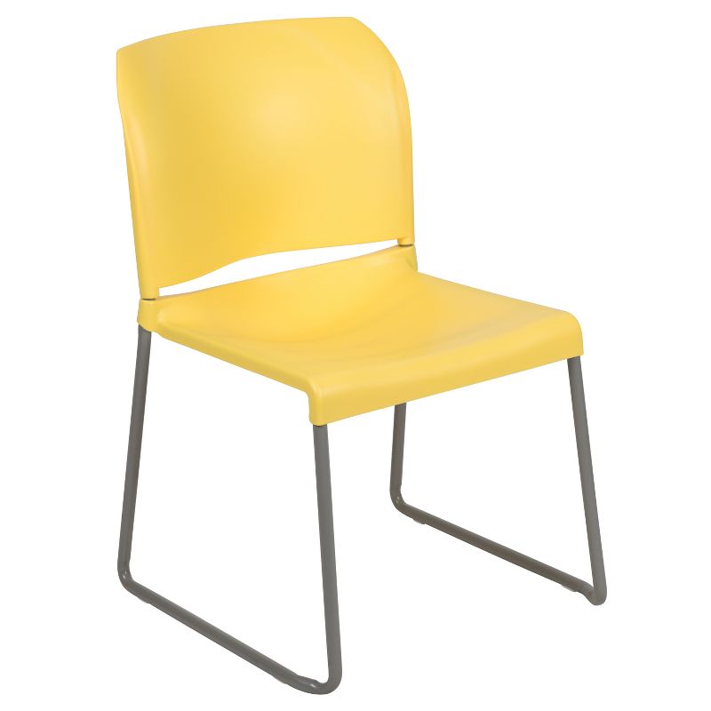 Flash Furniture HERCULES Series 880 lb. Capacity Yellow Full Back Contoured Stack Chair with Gray Powder Coated Sled Base, 1 of 14