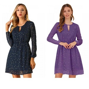 Allegra K Women's Choker V Neck Vintage Flared Gilding Metallic Shiny Star A-Line Dress 2 Packs - 1 of 4
