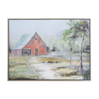 47 X 47 Canvas Landscape Trees Framed Wall Art With Silver Frame White -  Olivia & May : Target