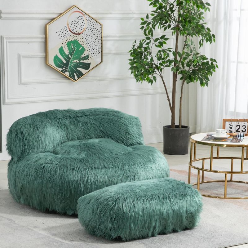 Lion Bean Bag Chairs And Ottoman,42.52" W Faux Fur Bean Bag Bucket Chair,Fluffy Lazy Sofa for Adults and Kids-Maison Boucle, 2 of 9