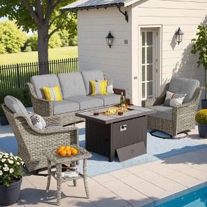 XIZZI OUTDOOR SWIVEL ROCKER SETS: 3-PC Rocker + Modular Sofa & Fire Pit Options - All-Weather Fabric, 8 Color Choices for Patio, Garden, Poolside - 1 of 4