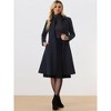Allegra K Women's Contrast Trim Peter Pan Collar Single Breasted Belted Swing Winter Long Coat - 3 of 4