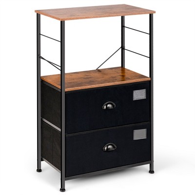 Costway 2 Drawer Dresser w/Shelf Storage Tower Nightstand End Table Chest Black